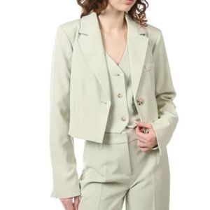 NEW Avec Les Filles Sage Mint Green Cropped Stretch Crepe Blazer Sz Small